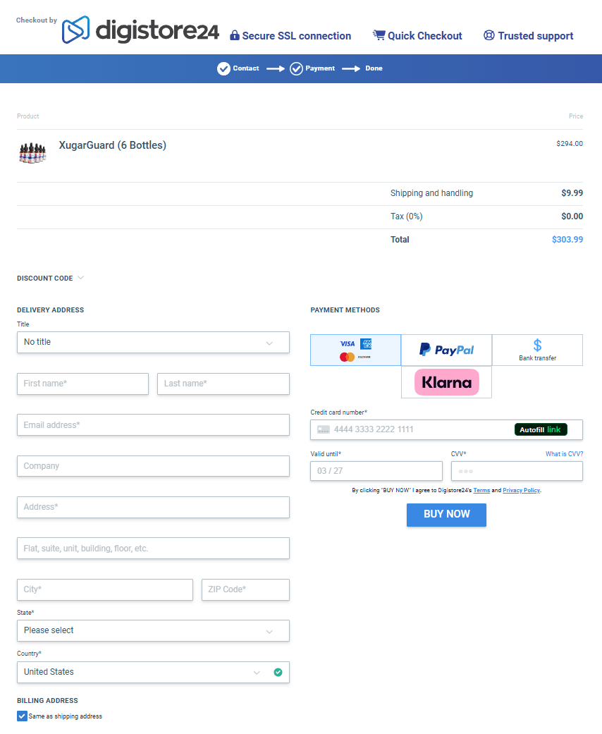 Xugar order page